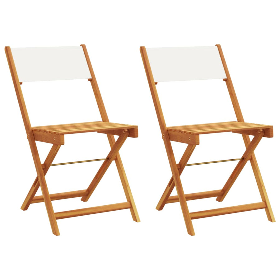 Folding Chairs 2 pcs Cream White Solid Wood Acacia and Fabric