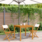Folding Chairs 2 pcs Cream White Solid Wood Acacia and Fabric