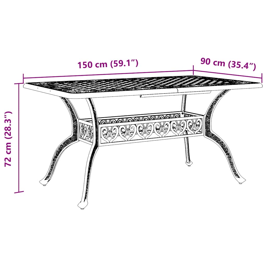 Garden Table Black 150x90x72 cm Cast Aluminium