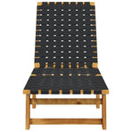 Sun Lounger Black Solid Wood Acacia and Fabric
