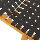 Sun Lounger Black Solid Wood Acacia and Fabric - Rear View