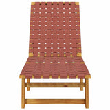 Sun Lounger Red Solid Wood Acacia and Fabric - Side View