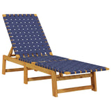 Sun Lounger Dark Blue Solid Wood Acacia and Fabric - Front View