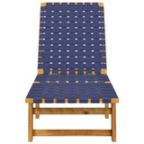 Sun Lounger Dark Blue Solid Wood Acacia and Fabric - Side View