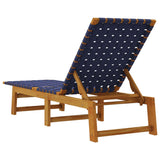 Sun Lounger Dark Blue Solid Wood Acacia and Fabric - 45-Degree Angle