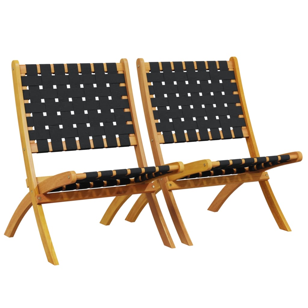Folding Chairs 2 pcs Black Solid Wood Acacia and Fabric