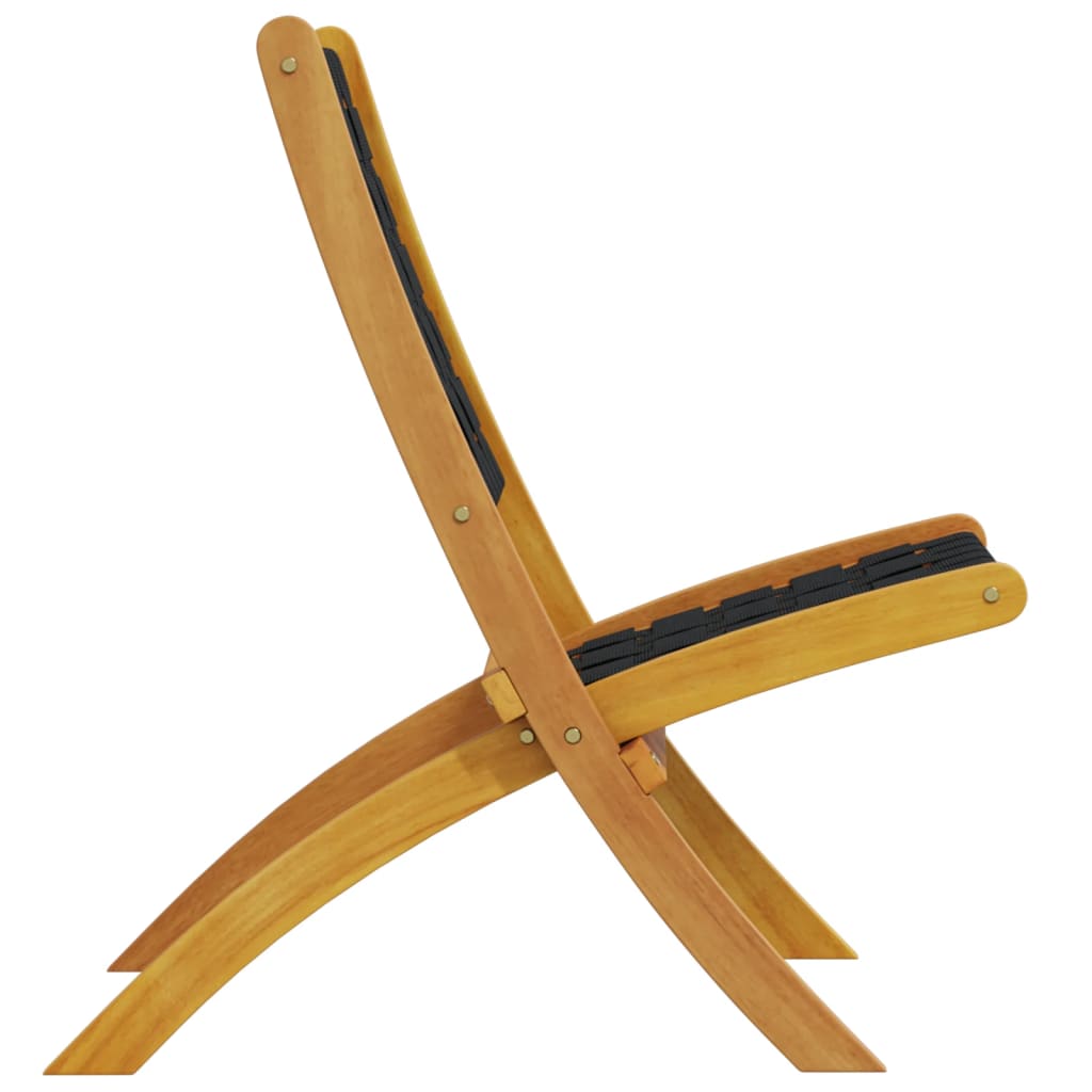 Folding Chairs 2 pcs Black Solid Wood Acacia and Fabric