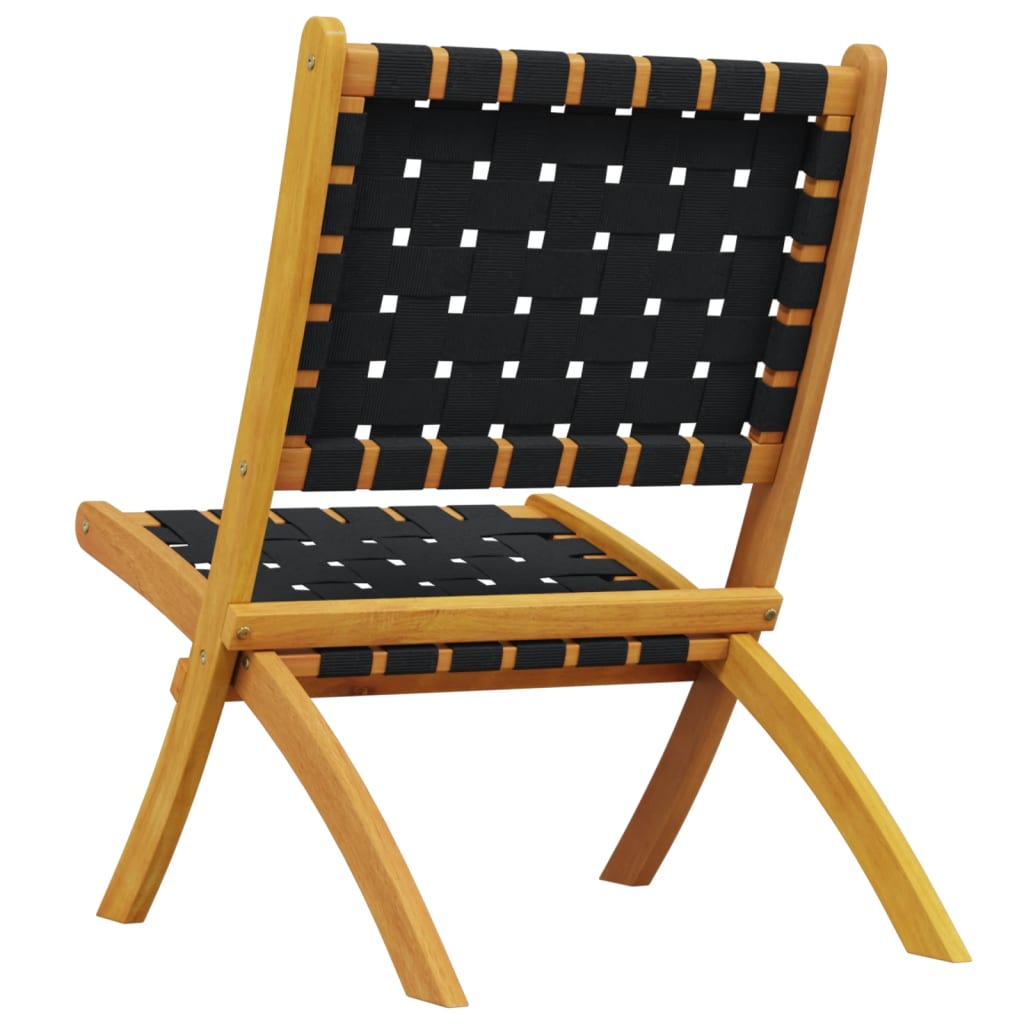 Folding Chairs 2 pcs Black Solid Wood Acacia and Fabric