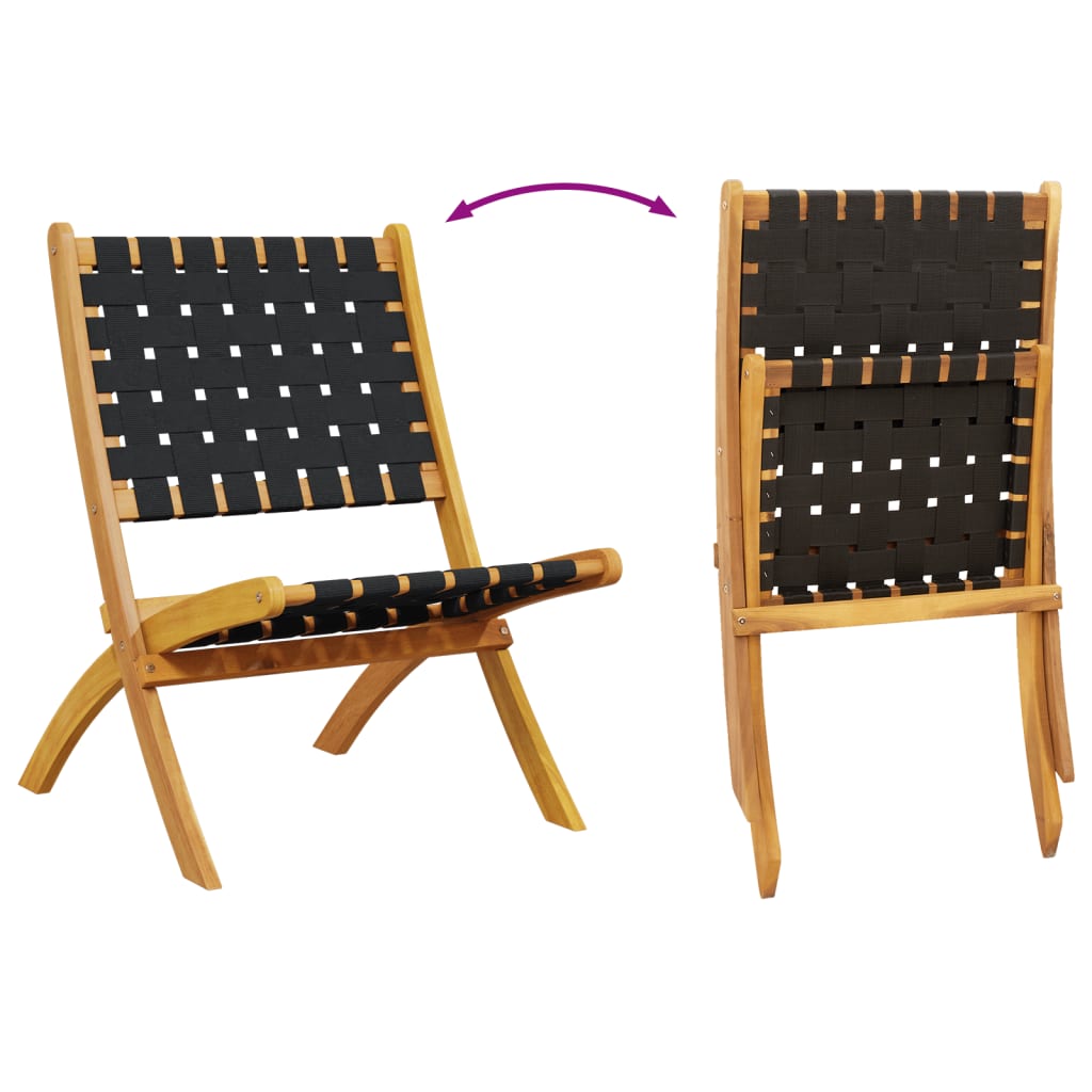 Folding Chairs 2 pcs Black Solid Wood Acacia and Fabric