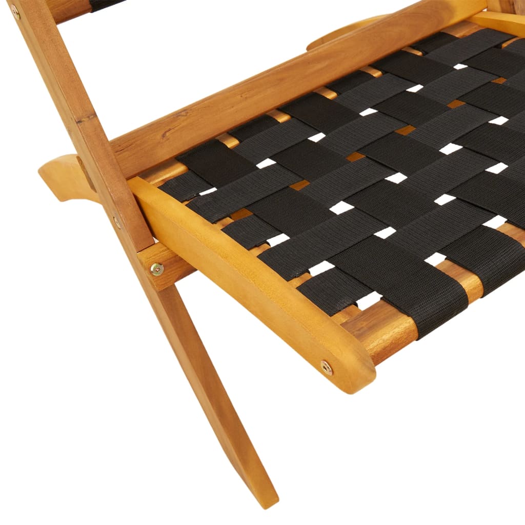 Folding Chairs 2 pcs Black Solid Wood Acacia and Fabric