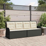 Reclining Garden Bench with Cushions Black Poly Rattan - Side View