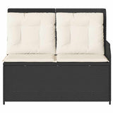 Reclining Garden Bench with Cushions Black Poly Rattan - Top-Down View