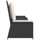 Reclining Garden Bench with Cushions Black Poly Rattan - 45-Degree Angle