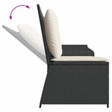 Reclining Garden Bench with Cushions Black Poly Rattan - Close-Up Angle
