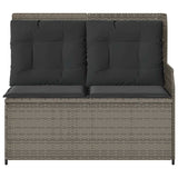 Reclining Garden Bench with Cushions Grey Poly Rattan