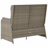Reclining Garden Bench with Cushions Grey Poly Rattan - Rear View