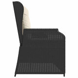 Reclining Garden Bench with Cushions Black Poly Rattan - 45-Degree Angle