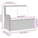 Reclining Garden Bench with Cushions Black Poly Rattan - Extra Image