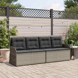 Reclining Garden Bench with Cushions Grey Poly Rattan - Side View