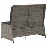 Reclining Garden Bench with Cushions Grey Poly Rattan - Rear View