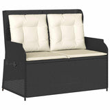 Reclining Garden Bench with Cushions Black Poly Rattan - Front View