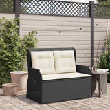 Reclining Garden Bench with Cushions Black Poly Rattan - Side View