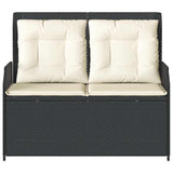 Reclining Garden Bench with Cushions Black Poly Rattan - Top-Down View