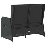 Reclining Garden Bench with Cushions Black Poly Rattan - Rear View