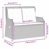 Reclining Garden Bench with Cushions Black Poly Rattan - Extra Image