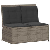 Reclining Garden Bench with Cushions Grey Poly Rattan - Front View