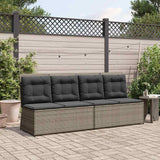 Reclining Garden Bench with Cushions Grey Poly Rattan - Side View