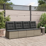 Reclining Garden Sofa with Cushions Grey Poly Rattan - Side View
