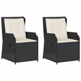 Reclining Garden Chairs 2 pcs with Cushions Black Poly Rattan - Front View