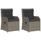 Reclining Garden Chairs 2 pcs with Cushions Grey Poly Rattan - Front View