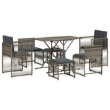 7 Piece Garden Dining Set with Cushions Grey Poly Rattan - Front View