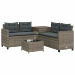 Garden Sofa with Table and Cushions L-Shaped Grey Poly Rattan