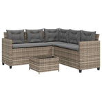 Garden Sofa with Table and Cushions L-Shaped Grey Poly Rattan