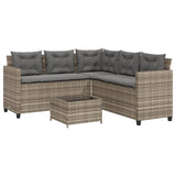 Garden Sofa with Table and Cushions L-Shaped Grey Poly Rattan - Front View