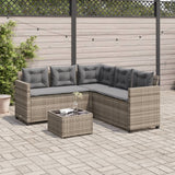 Garden Sofa with Table and Cushions L-Shaped Grey Poly Rattan - Side View