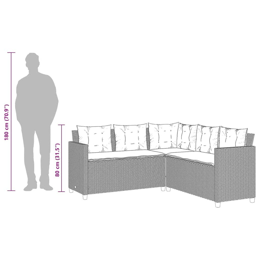Garden Sofa with Table and Cushions L-Shaped Grey Poly Rattan