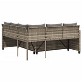 Garden Sofa with Table and Cushions L-Shaped Grey Poly Rattan - Close-Up Angle