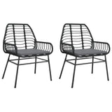 Garden Chairs 2 pcs with Cushions Black Poly Rattan - Front View