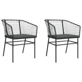 Garden Chairs 2 pcs with Cushions Black Poly Rattan - Front View