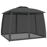 Gazebo with Double Roof&Mesh Walls Anthracite 2.93x2.93 m Steel - Front View