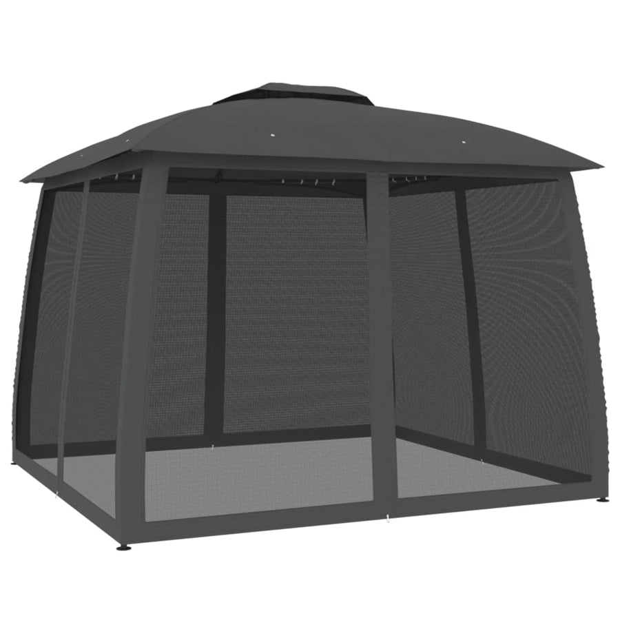 Gazebo with Double Roof&Mesh Walls Anthracite 2.93x2.93 m Steel