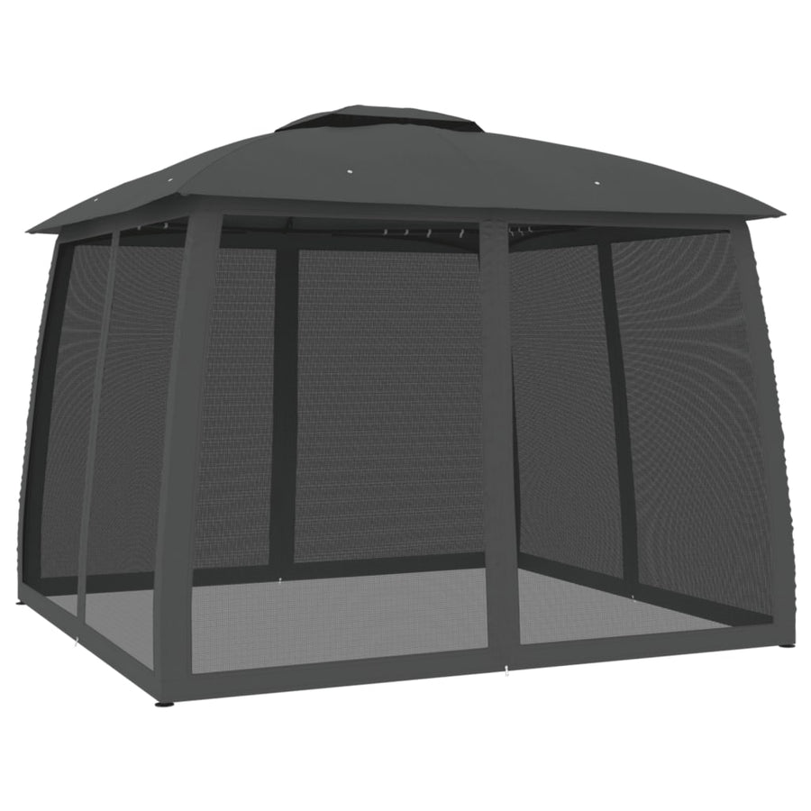 Gazebo with Double Roof&Mesh Walls Anthracite 2.93x2.93 m Steel