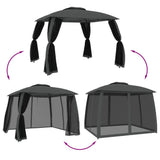 Gazebo with Double Roof&Mesh Walls Anthracite 2.93x2.93 m Steel - Rear View