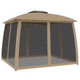 Gazebo with Double Roof&Mesh Walls Taupe 2.93x2.93 m Steel - Front View