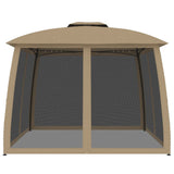 Gazebo with Double Roof&Mesh Walls Taupe 2.93x2.93 m Steel
