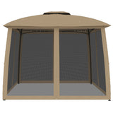 Gazebo with Double Roof&Mesh Walls Taupe 2.93x2.93 m Steel